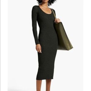 Ganni Rib Melange Scoop Neck Long Sleeve Sweater Midi Dress
